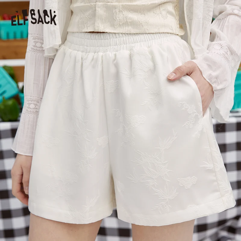 ELFSACK Chinese style jacquard high waisted shorts for women's 2024 summer new Chinese style pants