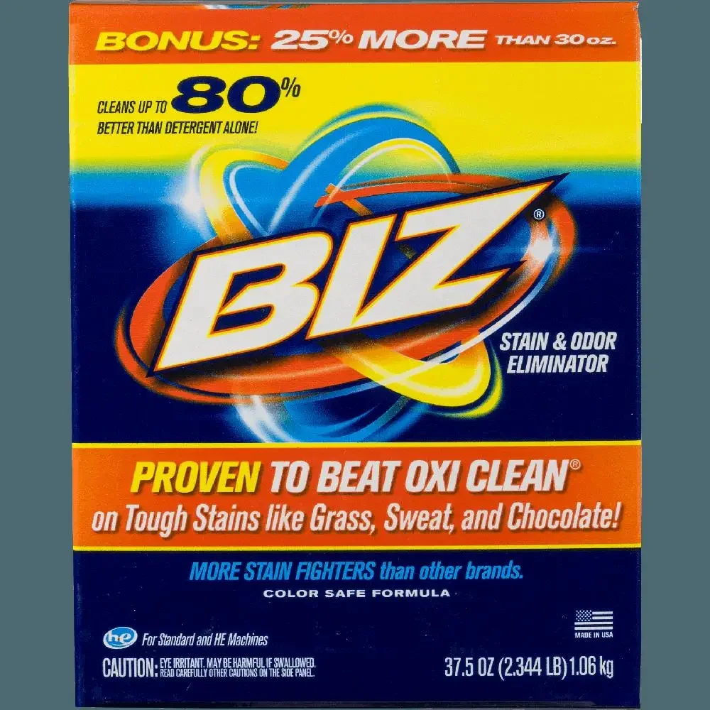 Biz Stain and Odor Eliminator Powder Laundry Detergent Booster Powerful Cleaner Clothes Kitchen Bathroom and Outdoor Use 37.5 oz