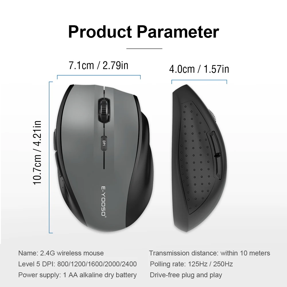 Wireless Mouse Gaming Mouse Optical Mouse for laptop PC computer E-YOOSO E-1010 USB 2.4G Wireless Gaming office Mouse 2400 DPI