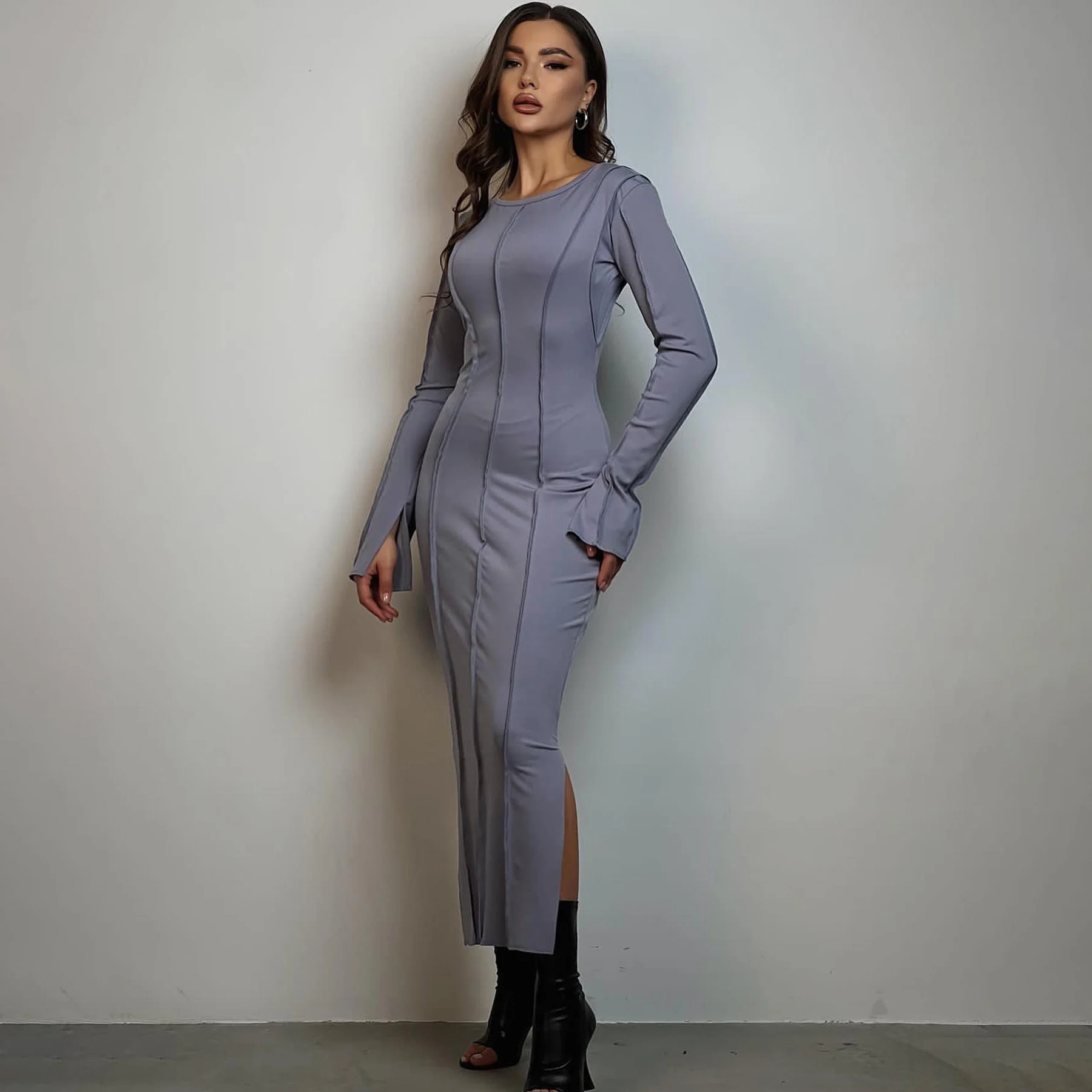 

OEING O-Neck Luxury Formal Evening Dresses Pleat Sheath Long Sleeves فساتين سهرة Ankle Length Elegant Prom Gowns Party Women