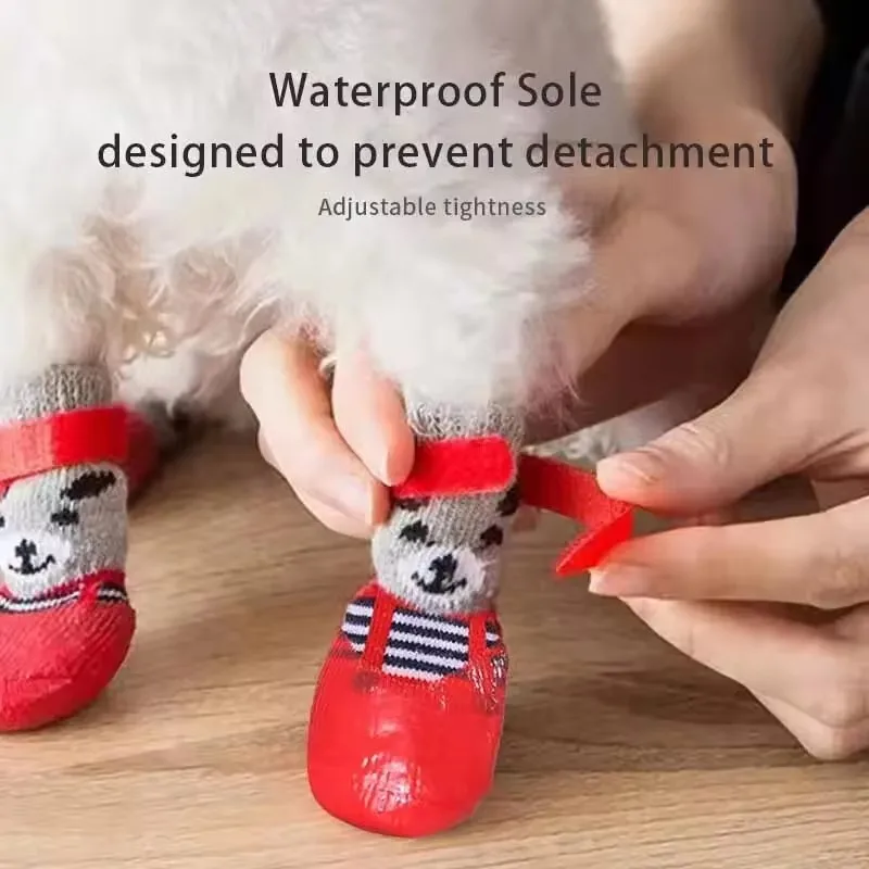 Pet Shoes Cute Bear Cotton Dog Shoes Rubber Sole Non-slip Waterproof Cats & Dogs Socks for Chihuahua Puppy Small Medium Pets Snow Boots
