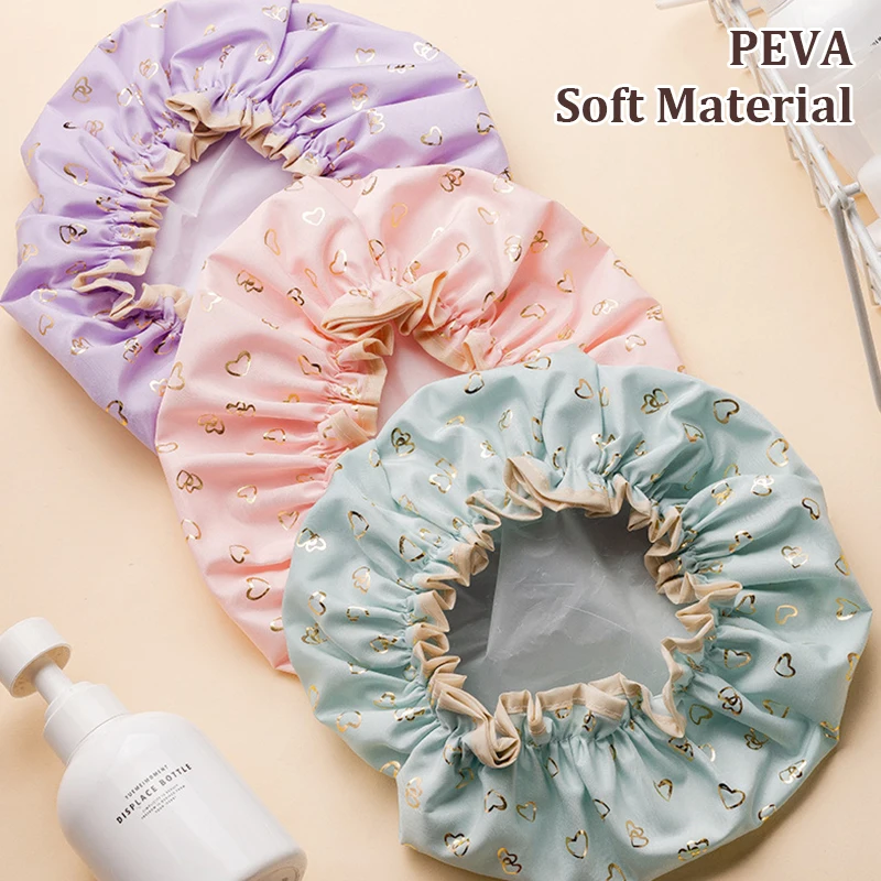 Waterproof Shower Cap Double Layer Elastic Shower Hair Cover Women Supplies For Kitchen Bathroom Shampoo Caps Bathing Hat 2
