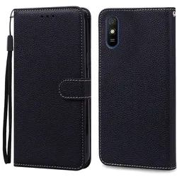 Luxury Wallet Flip Case - Premium Protective Leather Phone Case for Redmi 9A (Black)
