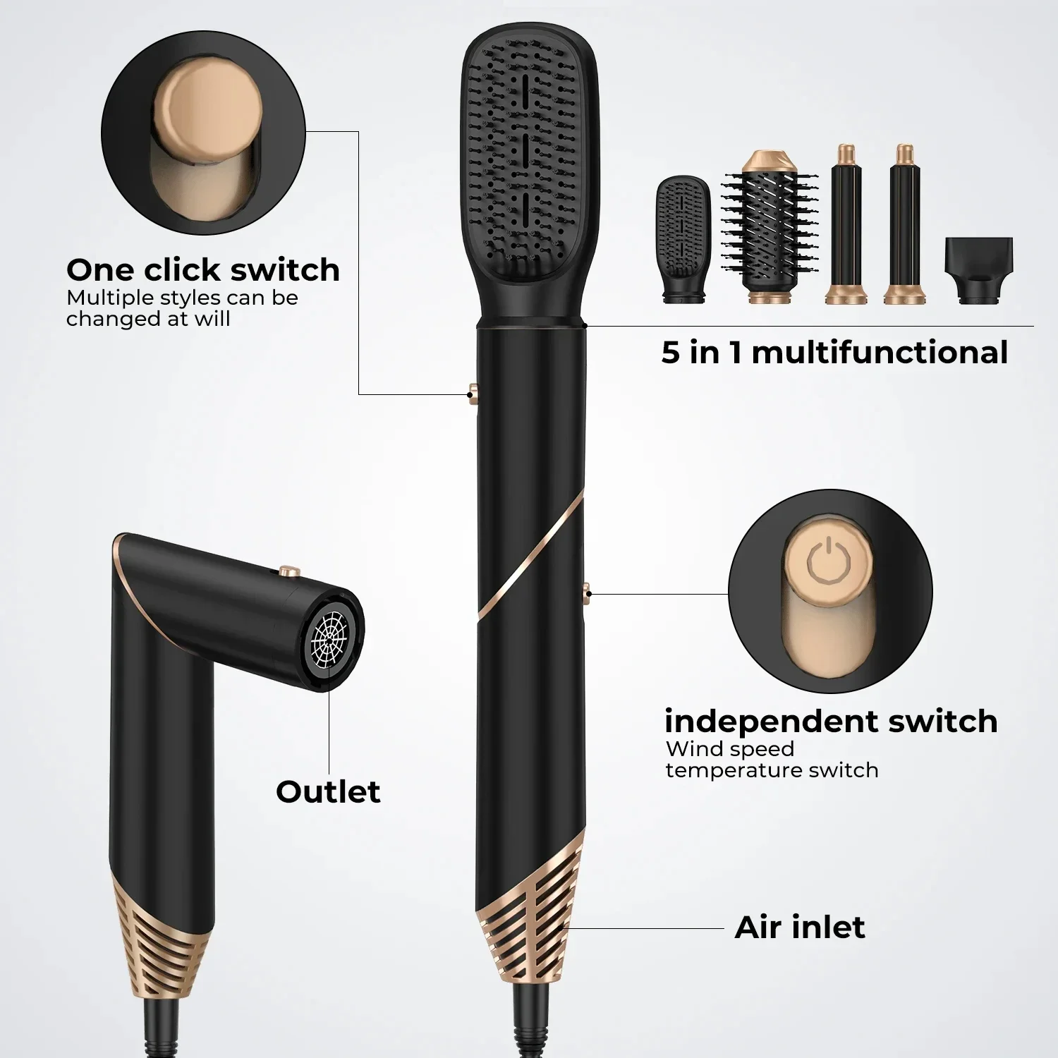 6 In1 Hair Dryer Curling Iron Straightener Hair Brush Electric Hairdryer Folding Styling Comb Multi Hair Styler Hair Care 3
