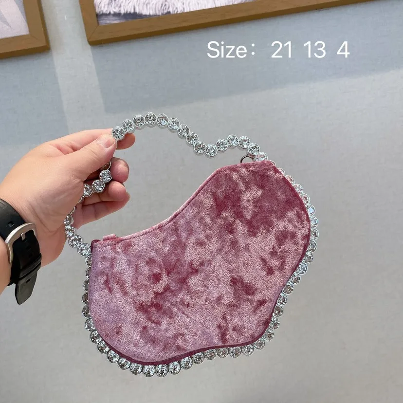 2024 Velvet Rhinestone Chain Party Bag Women'S Fashion Handbag High Quality Shoulder Bag Luxury Design Crossbody Bag noble women mini handbag luxury elegance evening clutch bag party pu leather chain shoulder bag female clutch wedding purse bag