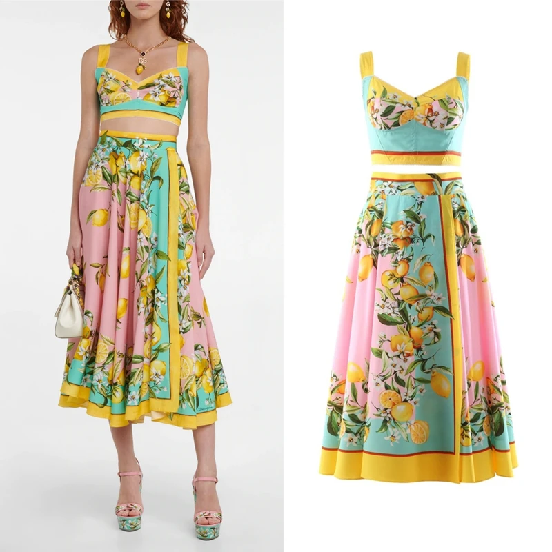 

In The Early Autumn And Summer Of 2022, Fresh Lemon Quality Celebrity Temperament Bra + High Waist Printed Women's Skirt Suit