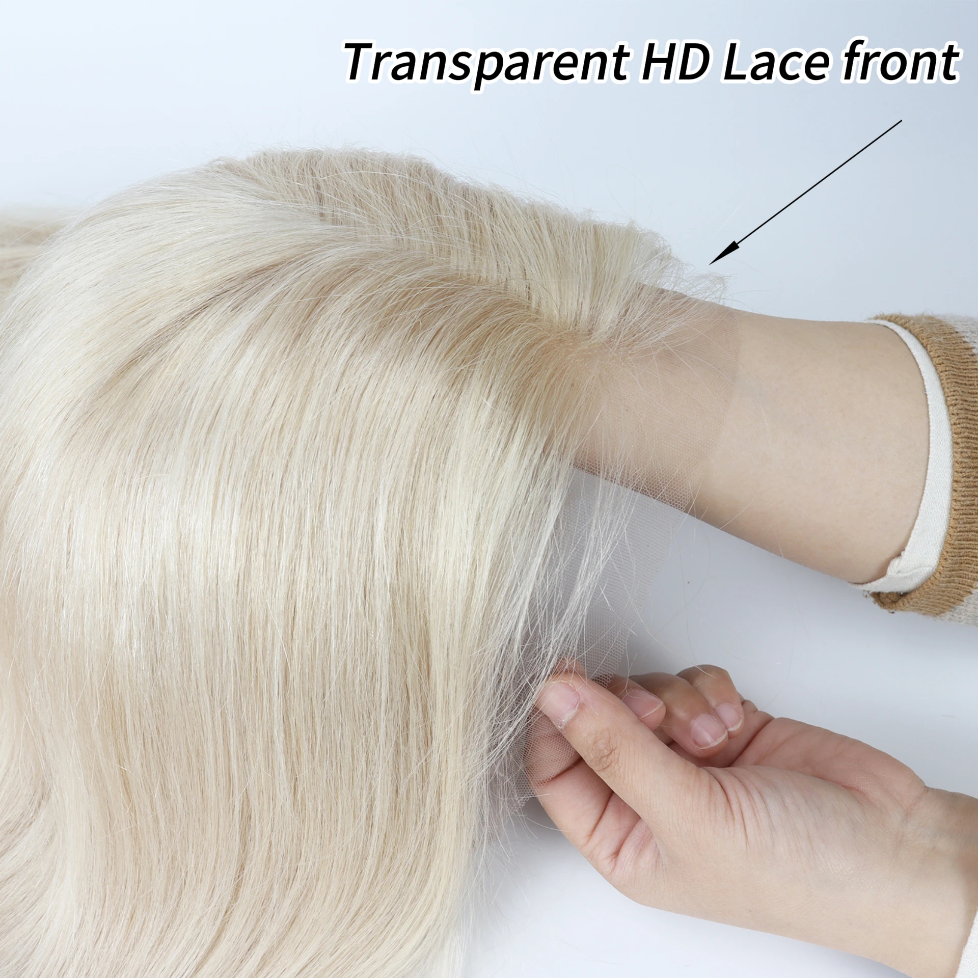 여성용 블론드 HD 투명 레이스 프론탈 가발 100% 인모 실키 스트레이트 프리플럭 베이비 헤어 풀 레이스 프론탈 가발  60