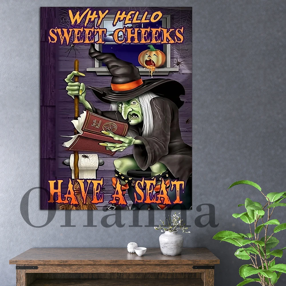 

Witch Toilet Why Hello Sweet Cheeks Have A Seat Vintage Poster, Witch Print Art, Halloween Decor, Toilet Decor Halloween Gift