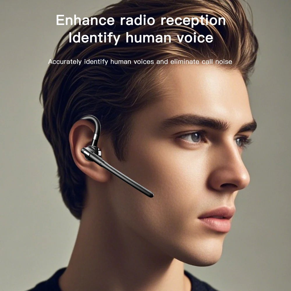 Wireless Bluetooth 5.3 Headset Ear-hook Single Ear Driving Headphone With Dual-Mic CVC8.0 Noise Cancelling Handsfree Earphones