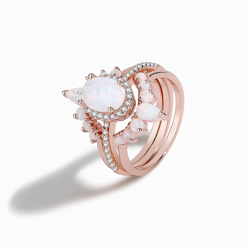 

Sterling silver S925 white opal gemstone oval rose gold multi-layer ring jewelry exquisite light luxury women's