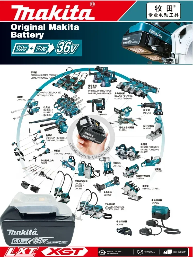 100% Original makita 18 v battery, Replaceable LED Lithium-ion Makita 6Ah 18V BL1860B BL1860BL1850 makita 18v battery 6ah france 2