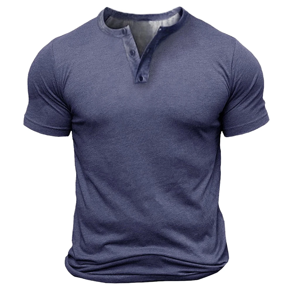 

Men Vintage T Shirt Henley Collar Short Sleeve Button V Neck T-Shirts Top Tee Pullover Blouse Hawaiian Shirt Summer Street Tops