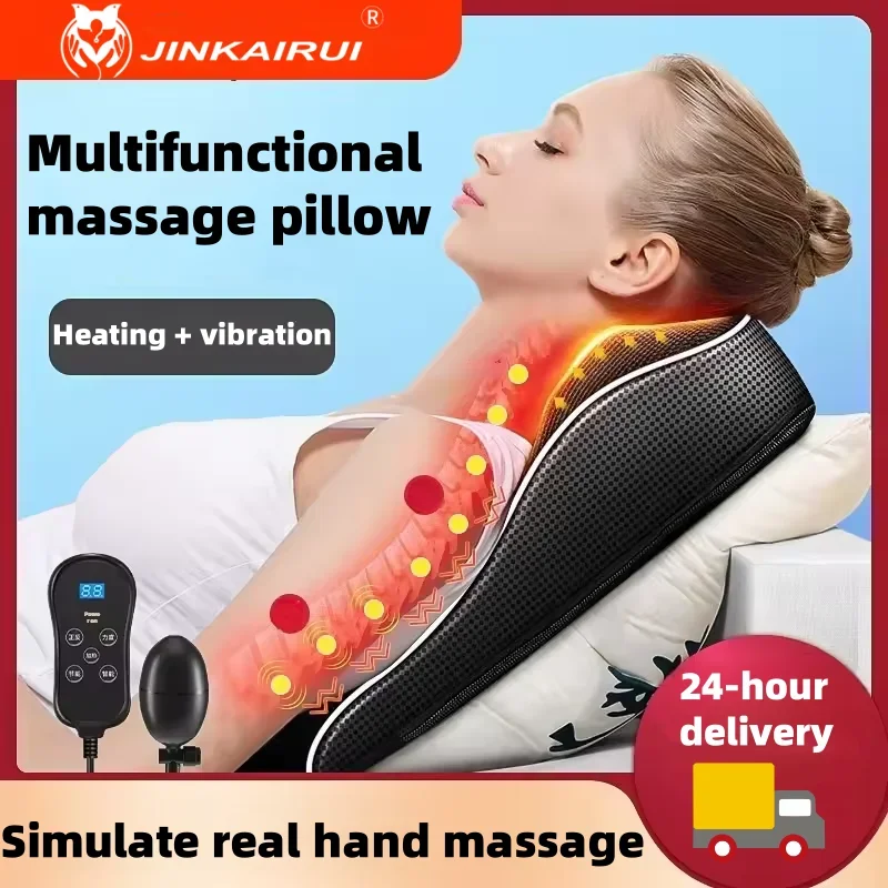 Electric Neck Massager with Heating and Vibration for Car Back Pillow
