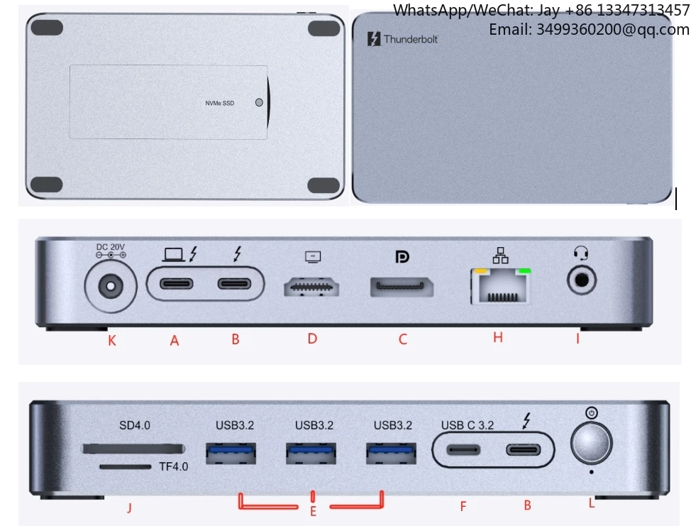 15 트리플 디스플레이 썬더볼트 5 도킹 스테이션 SSD 인클로저 포함 3 썬더볼트 5 포트 USB-A 2.5GB 이더넷 8K 디스플레이 140W PD