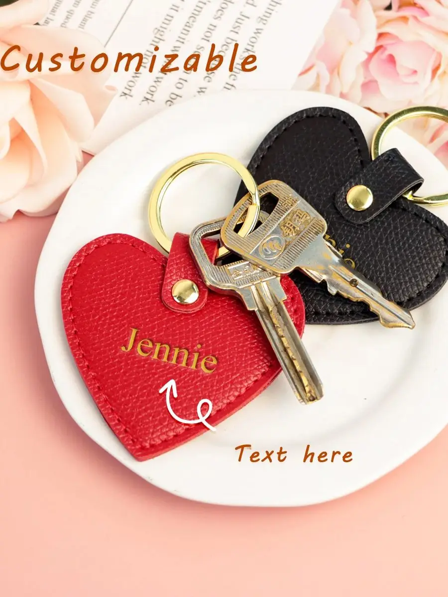 Print name free creative simple gift personalized PU heart-shaped keychain multi-color car keychain bag pendant