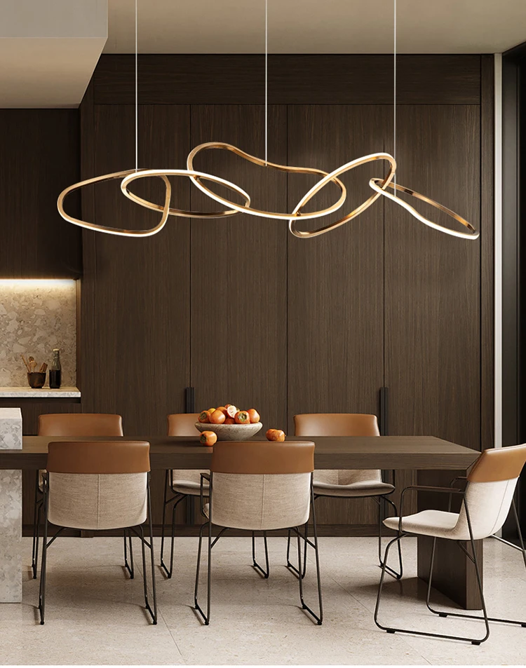 Modern Rose Gold Circle LED Chandeliers Home Dining Room Decoration Lamp Indoor Bar Ligthing Hanging Pendant Fixtures Luminairea kitchen chandelier