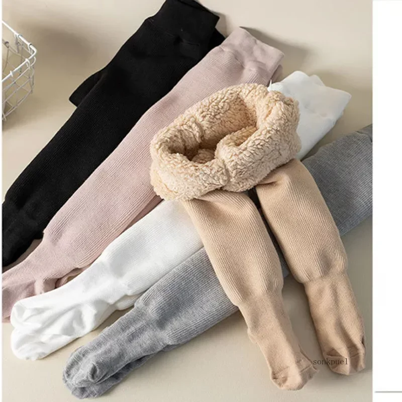 Kids Pantyhose Thicken Warm Winter Vertical Stripe Cotton Toddler Baby Girls Pure Color Leggings