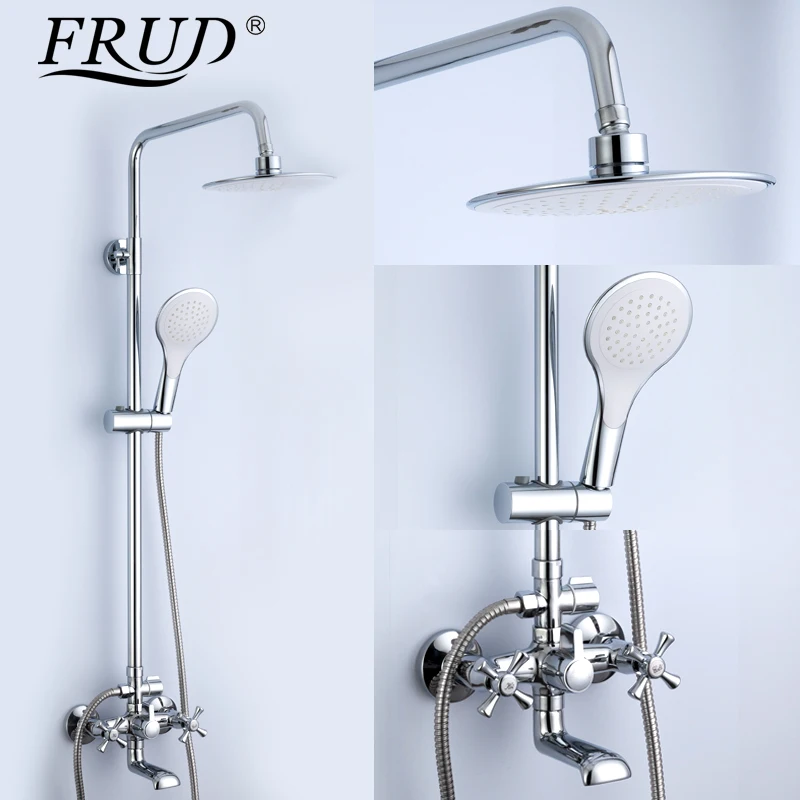 

FRUD Chrome Plating Bathroom Shower Faucet Set Wall Mounted 3 Functions Brass Shower Faucet Round Shower Cold&Hot Mixer Tap