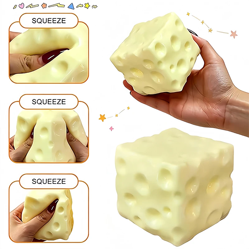 Cheese Cube Stress-Relief Squishy Toy - Soft & Satisfying Sensory Squeeze