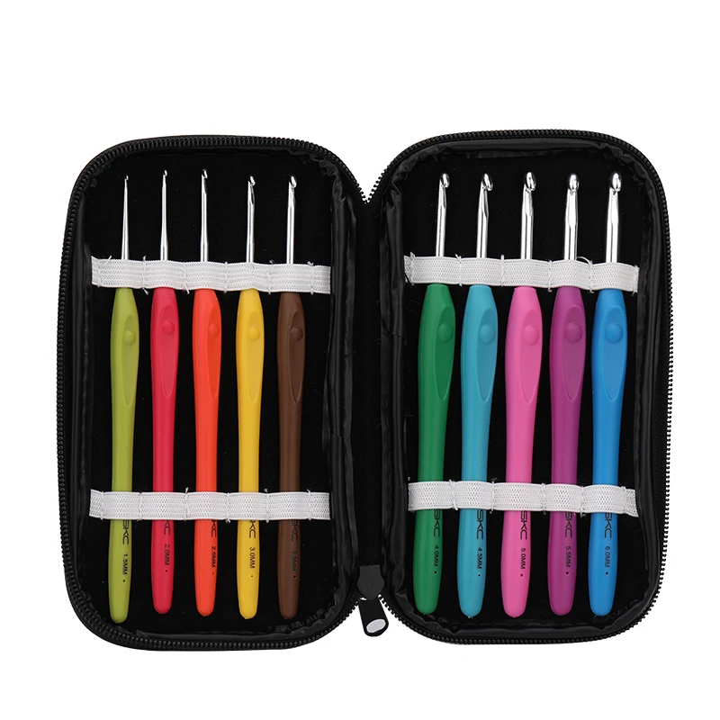 

IMZAY 6/10 Pcs Rubber Handle Knitting Needles Set 1.5-6.0mm Crochet Hooks Kit Knit Weave Craft Yarn Sewing Tools