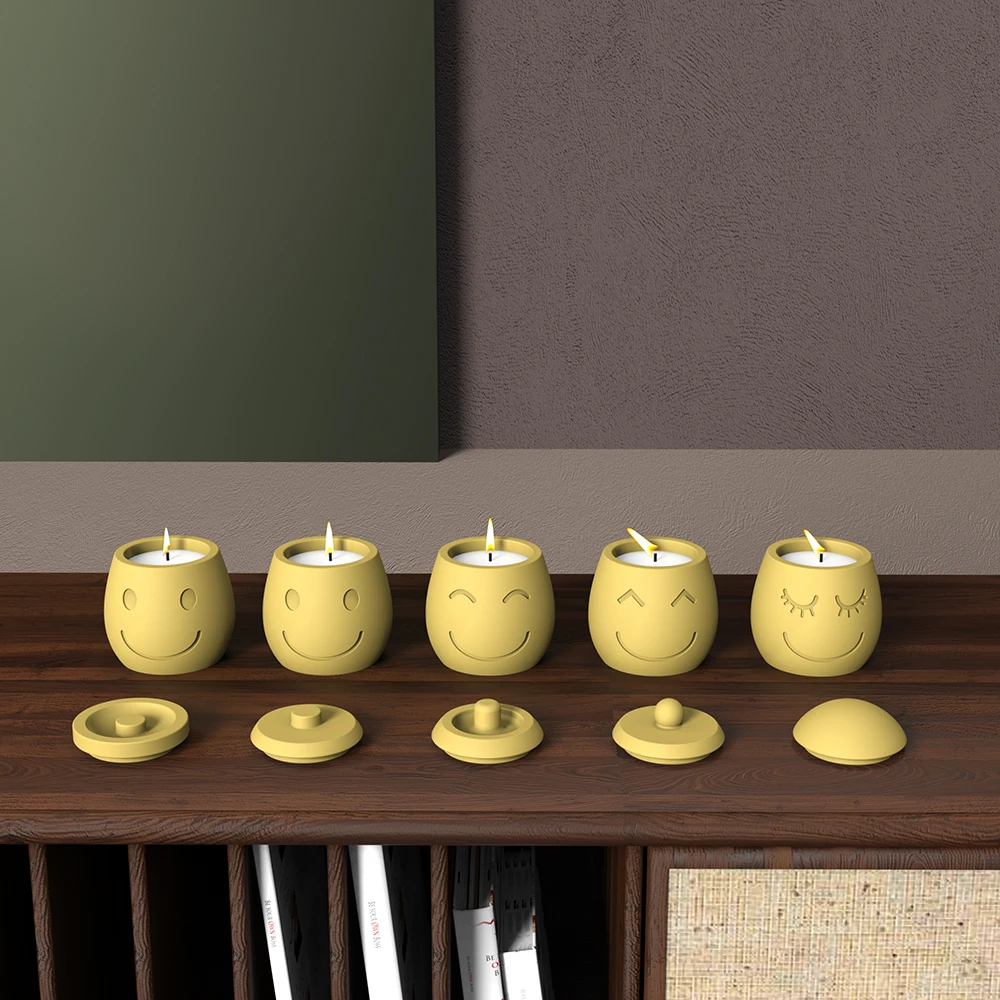 

Concrete Cup Wax Silicone Mold Design emoticons Decorate Plaster Aromatherapy Candle jar with lids Storage box Molds