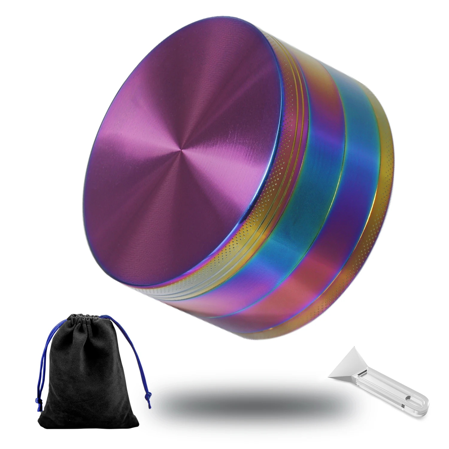 4 Layer Kitchen Spice Herb Grinder Portable Rainbow Aluminum Alloy Grinder With Storage Bag 3.0 Inch Colorful