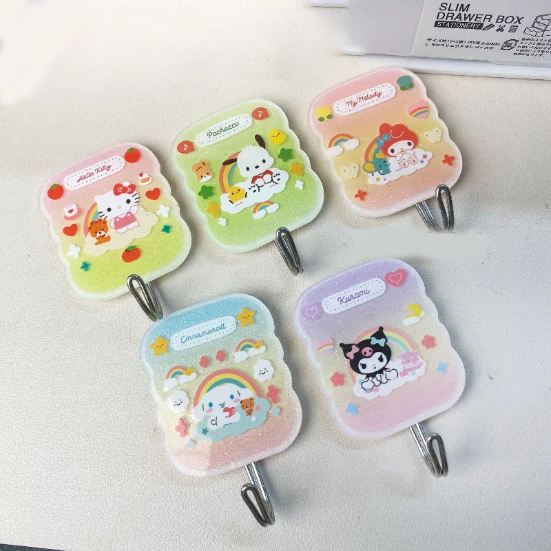 

Kawaii Sanrio Hook Hellokittys Kuromi Mymelody Cinnamoroll Pochacco Cute Anime Room Decoration Traceless Sticking Hook Toy Gift