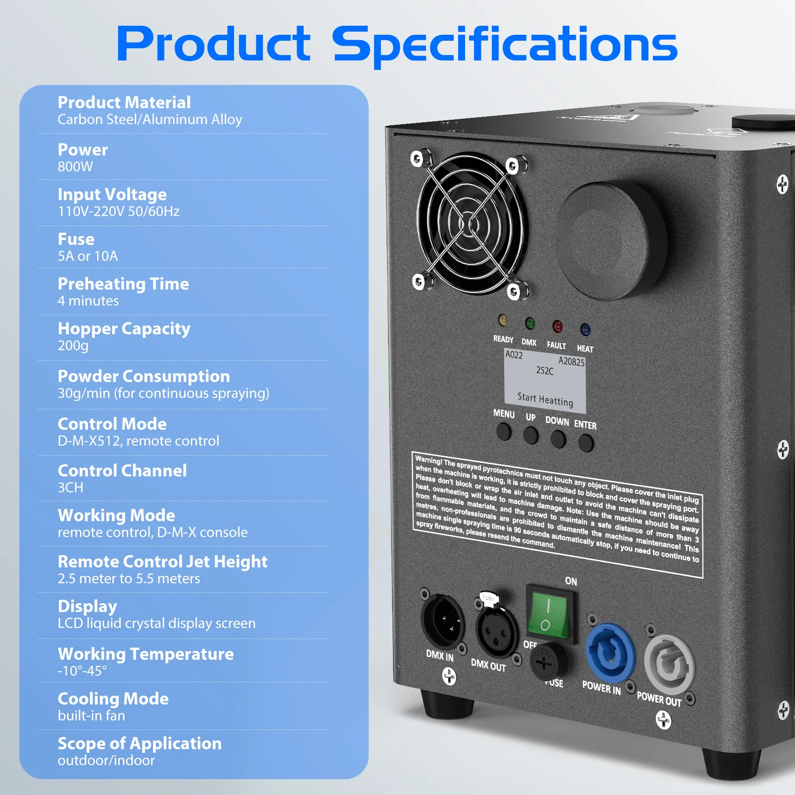 Cold Spark Machine DMX Control Cold Flame Sprayer Electronic Spark Machine 800W for DJ Disco Party Stage Equipment
