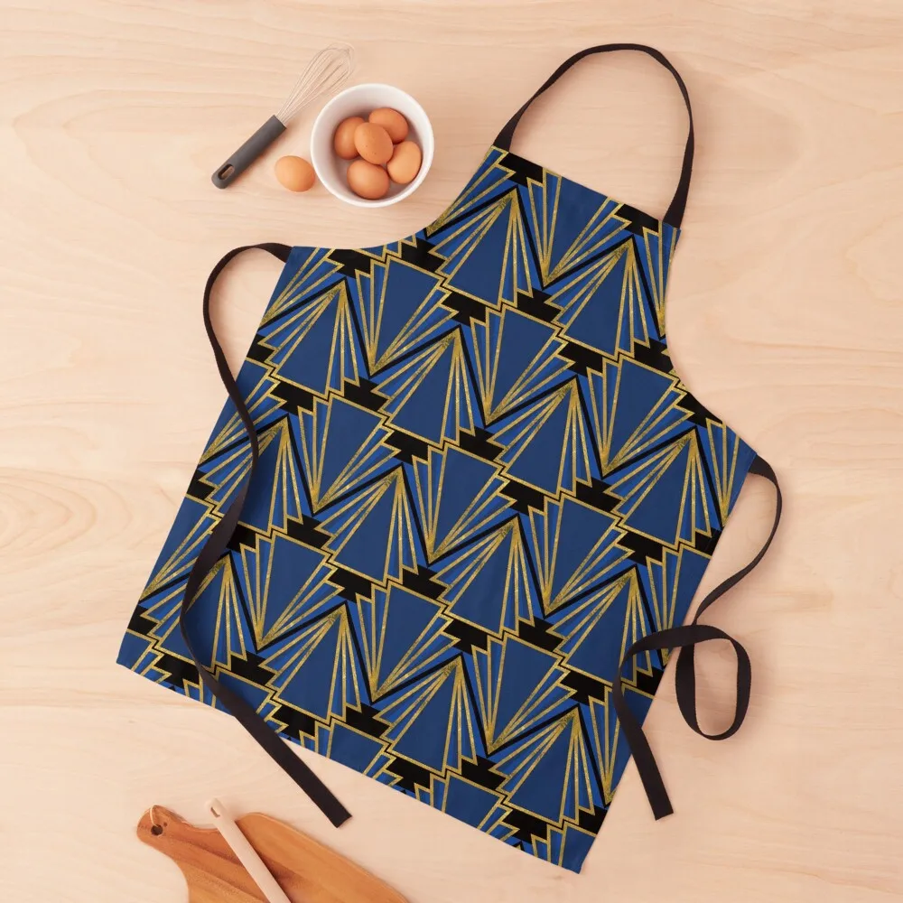 

Art deco print - dark blue, light blue and gold Apron Salon Apron Aprons For Women Kitchen Kitchen New 2022 Year Women'S Dress