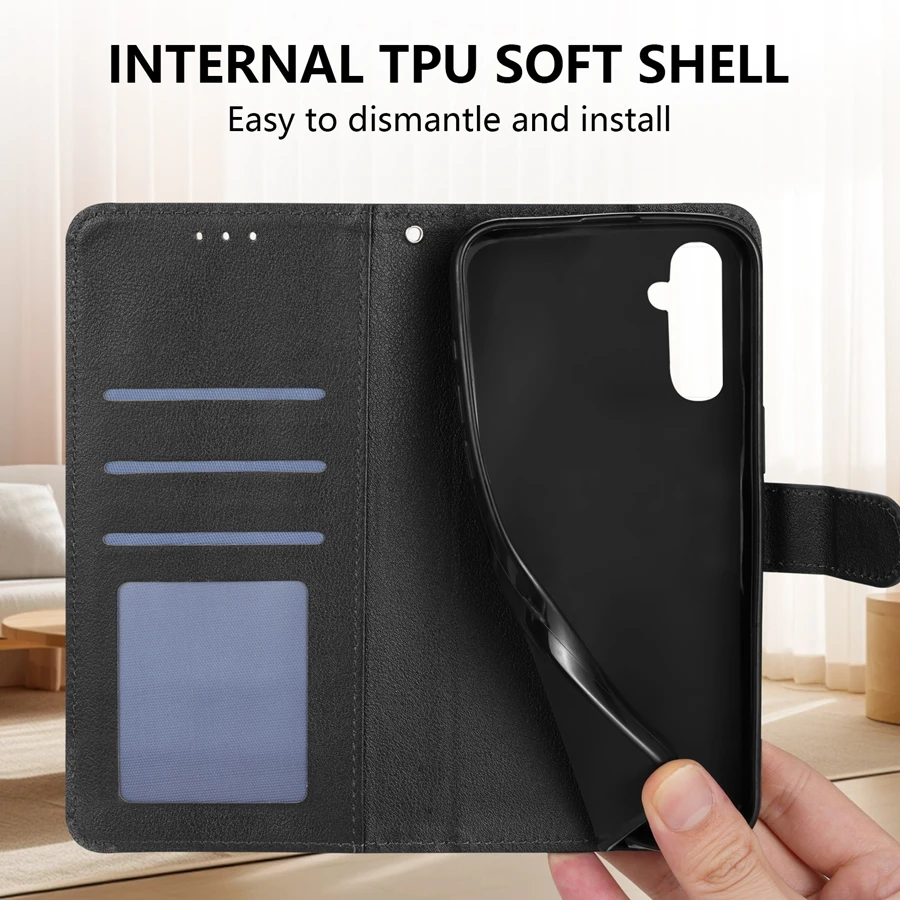 Leather Wallet Case with Card Slot, Photo Frame, and Magnetic Flip Kickstand - Shockproof Cover