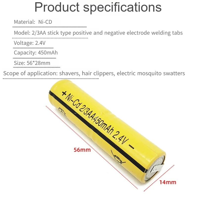 2Pcs-2.4V 2/3AA 450mAh for Flyco HS9216308 Electric Shaver Razor Hair Clipper NI