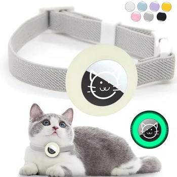 Airtag Cat Collar for Apple Tag Anti-Lost GPS Tracker Protective Case Light Fashion Stretch Elastic Cats Collar for Kitten Puppy