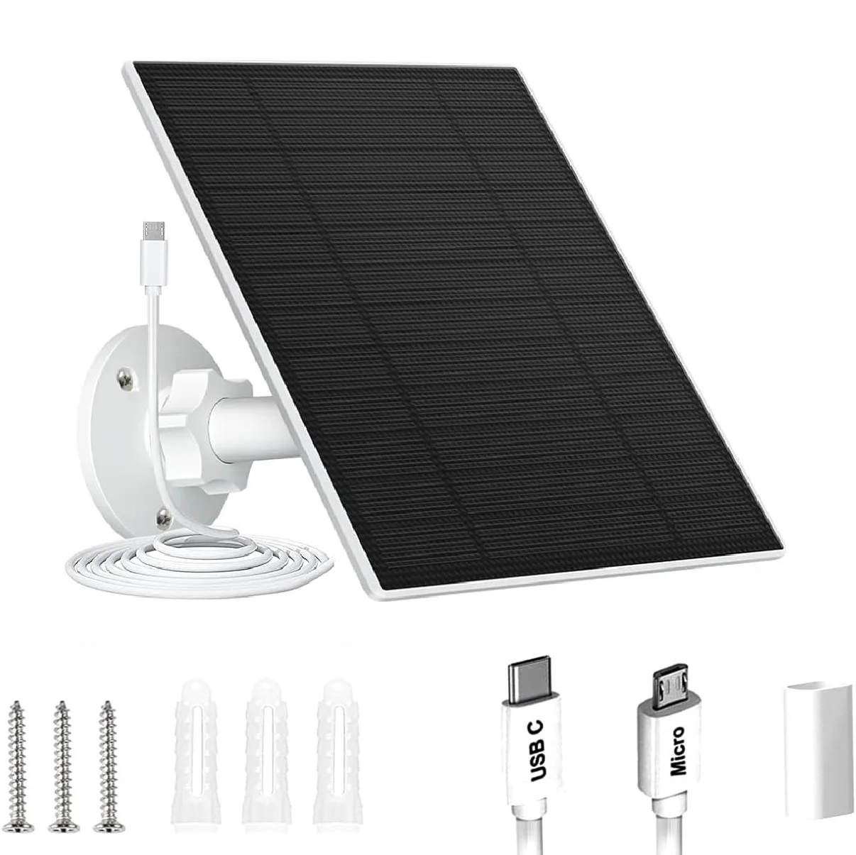 פאנל סולארי 10W 5V למצלמת אבטחה כבל 9.8ft 2in1 Micro USB+Type-C פאנלים סולאריים עמידים במים מטען תאי סולארי USB-C 5V