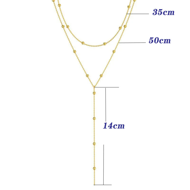 Collana girocollo con perline geometriche in metallo semplice, con catena a nappa lunga a doppio strato color oro LATS, per donna_voghion.com