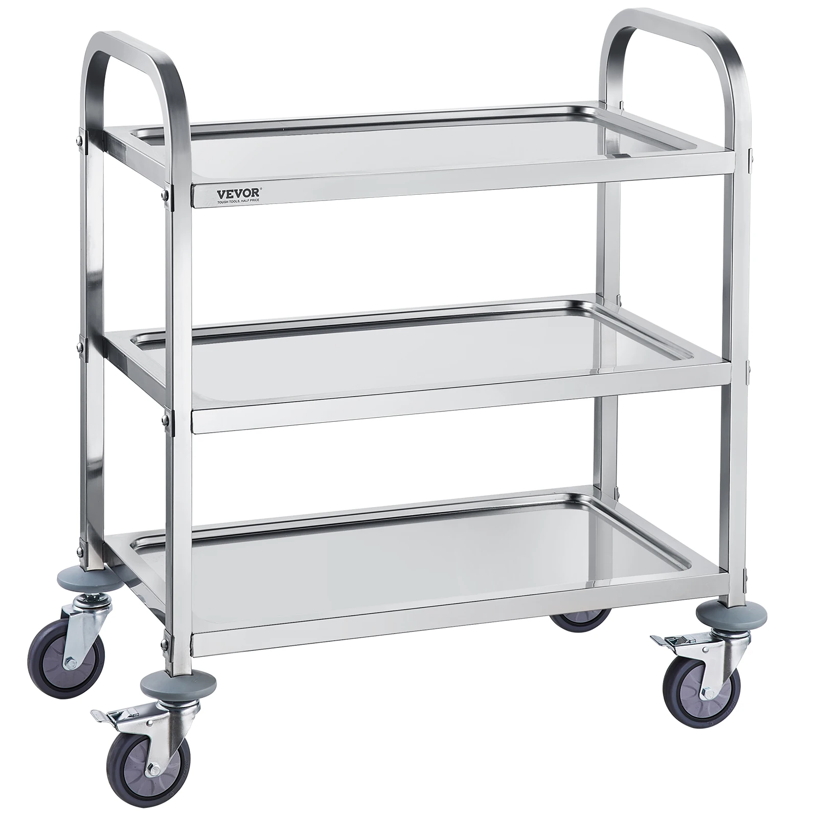 Stainless Steel Utility Cart with Lockable Wheels for Lab Clinic Kitchen