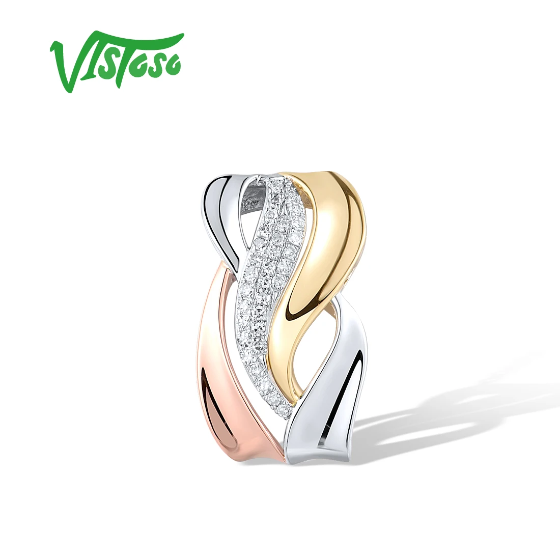 

VISTOSO Real 14K 585 White /Yellow/ Rose Gold Tri-Color Pendants For Women Sparkling Diamond Gorgeous Wedding Fine Jewelry