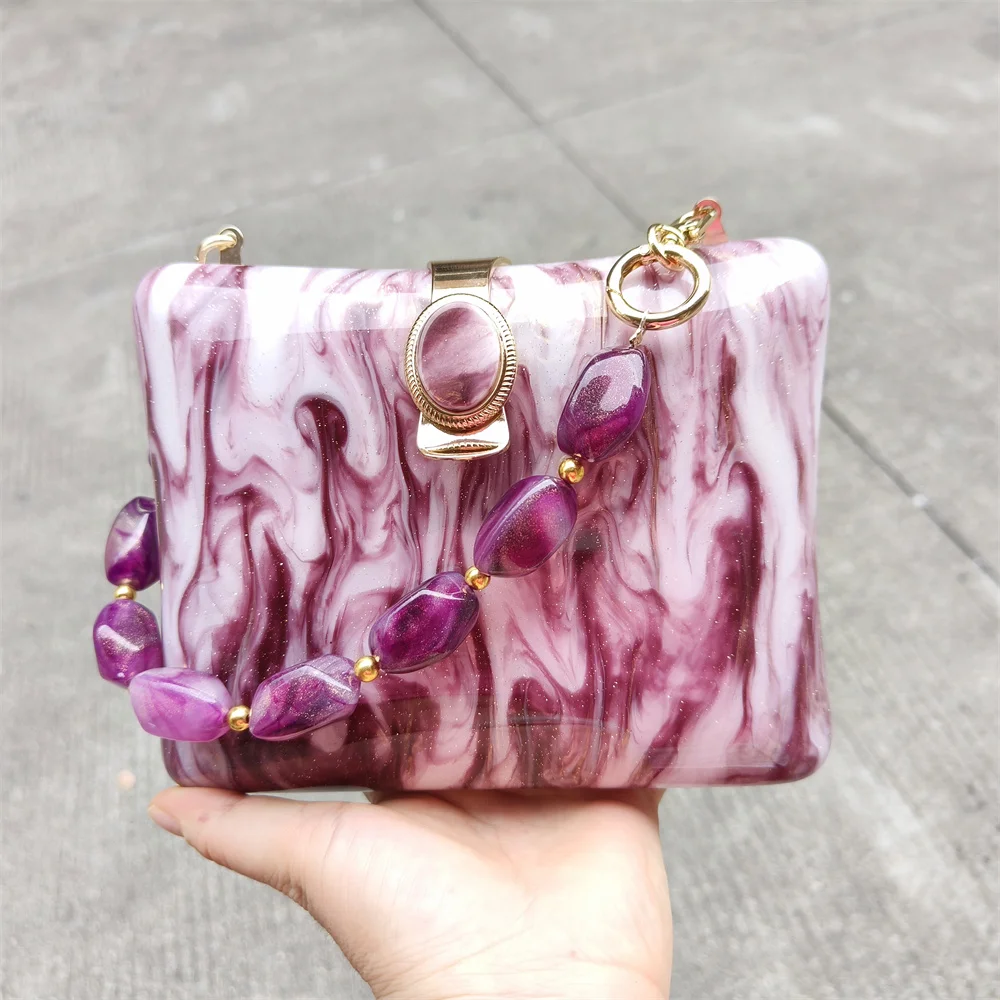 Acrylic Shell Shaped Clutch Purse - Glitter Marble Evening Bag For Wedding & Parties