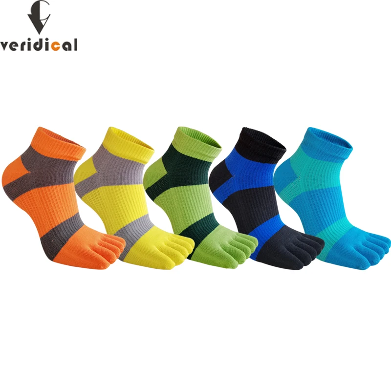 

5 Pairs Sport Toe Ankle Socks Compression Cotton Striped Colorful Bike Run Sweat-Absorbing Deodorant Invisible 5 Finger Socks