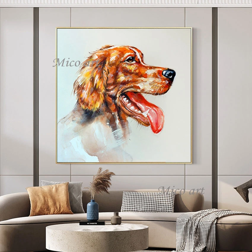 

Картина масляная Безрамная с изображением собаки, абстрактная, Большая Современная Милая голова животного, настенное украшение, холст