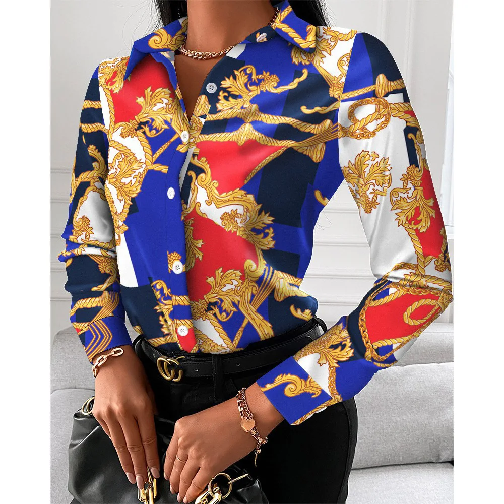

Fashion Print Shirt For Women 2022 Spring Casual Turn-down Long Sleeve Buttons Female Tops Elegant Office Ladies Blouse Clothes