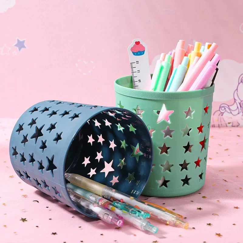 Creative Hollow Stars Pen Pencil Pot Holder Brush Storage Container Desk Organizer Plastic Stationery Pen Holder Office Supplies