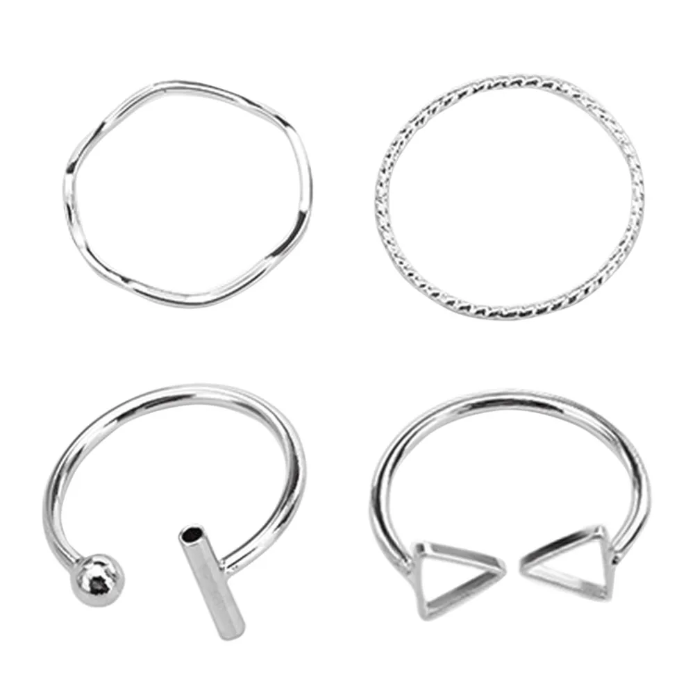 Alloy Geometry Plating Stackable Rings Set for Unisex