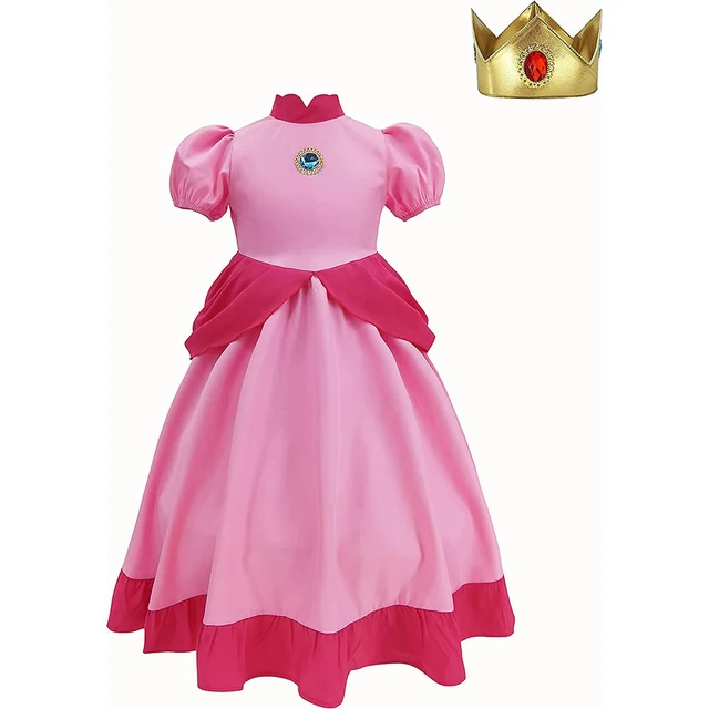 IMEKIS Filles Princesse Costume de Pêche Halloween Fée Cosplay Habiller  Peach à Manches Courtes Bouffantes Tutu de Fête avec Couronne Bandeau