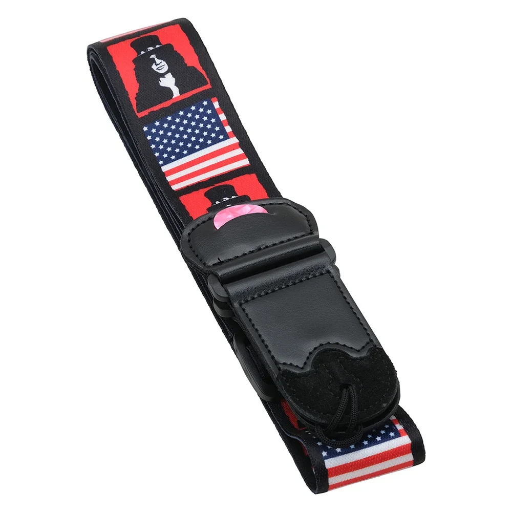Embroidered Electric Guitar Strap with Plectrum Holder - String Instrument Accessory