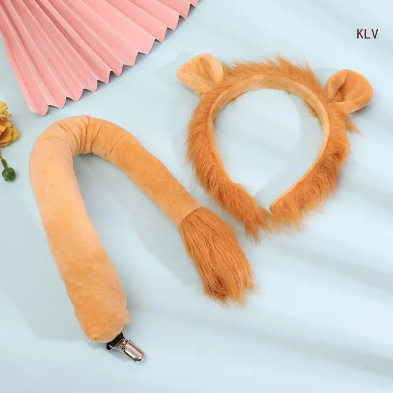 Halloween Lion Dress up Costume Set Hairband Tail Bowtie for Kid Birthday Party
