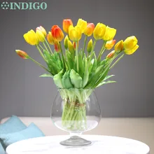Silicone Tulip (3 Flowers+2 Bud) Bouquet Real Touch High Quality Yellow Tulip Home Artificial Flower Wedding- INDIGO