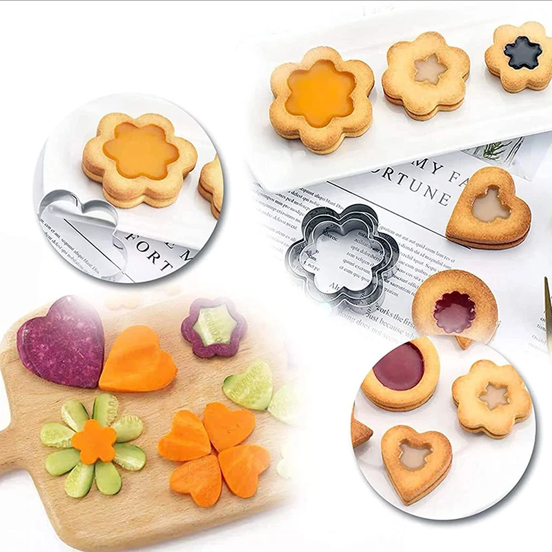 12Pcs Mini Cookie Cutters Set cookie cutter baking mold cookie mould Stainless Steel Biscuit Mold Heart Star Round Flower Biscuit Cutters Kit Cookie Mold Baking Tools
