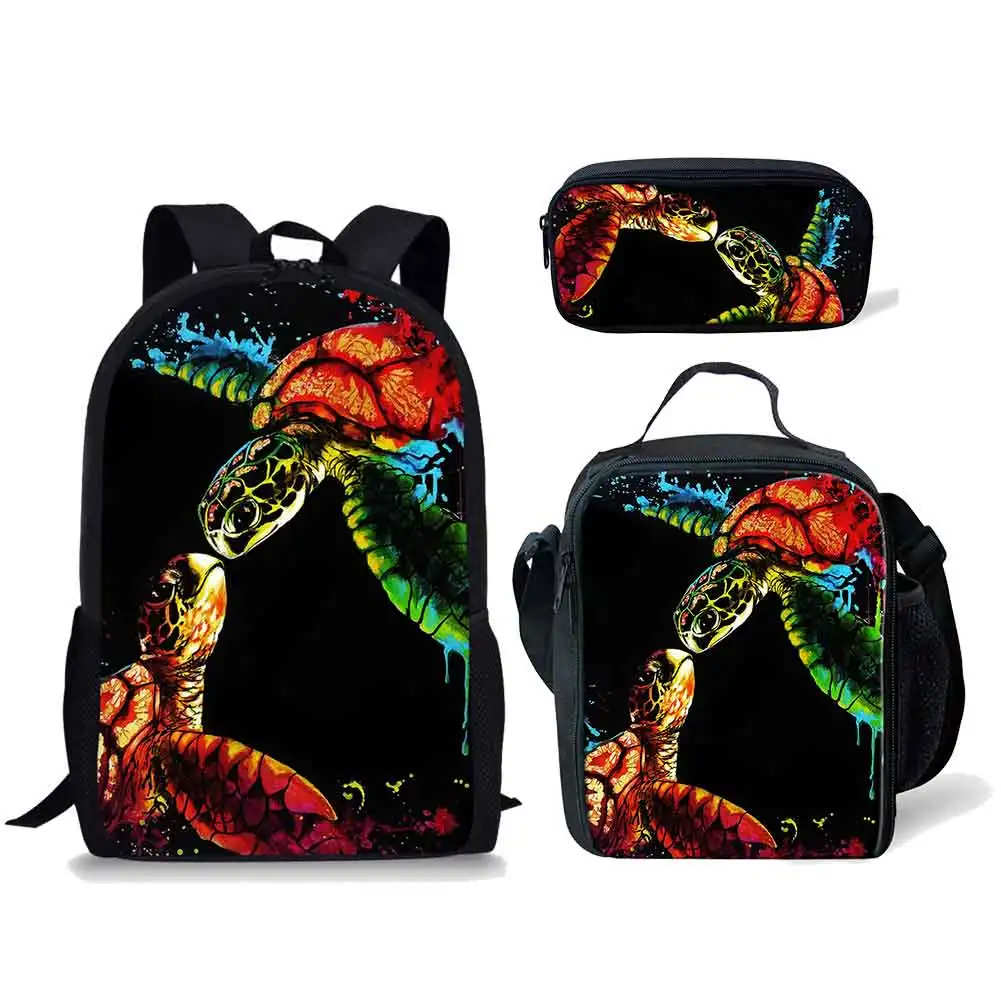 Popular Novelty Trendy Turtle Pattern 3pcs/Set Backpack 3D Print Student Bookbag Travel Laptop Daypack Lunch Bags Pencil Case