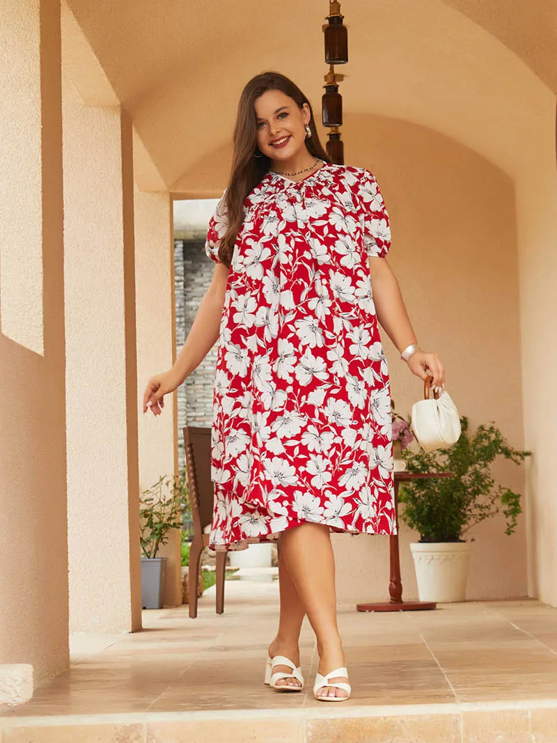 Short Sleeve Plus Size Summer Women Dresses Beach Floral Long Big Size Dress Women Bandage Elegant Ladies Dresses For Women 2023