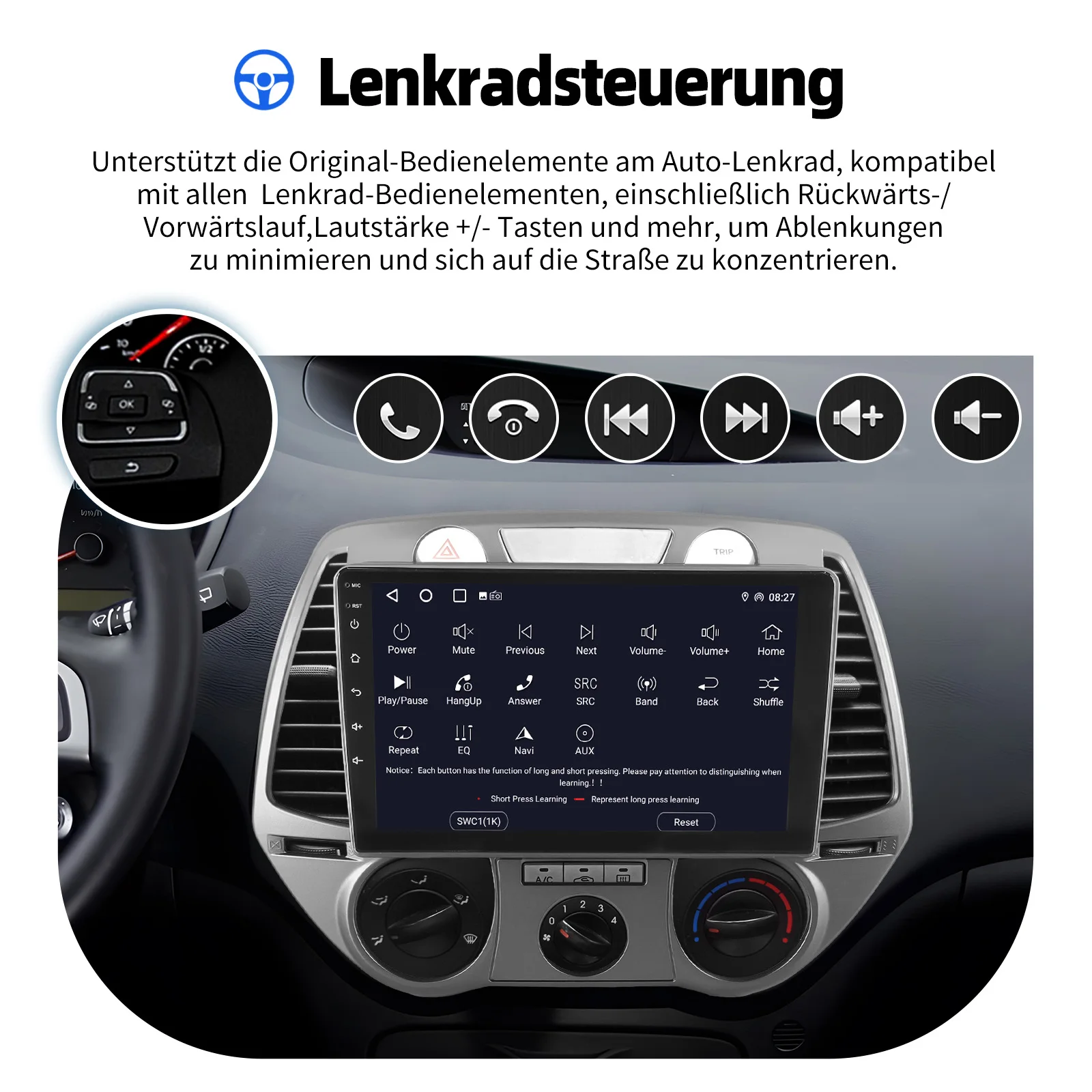 ESSGOO IPS Touchscreen Display Wireless CarPlay Android Auto Android 14 9" Für Hyundai i20 PB 2008-2011 Autoradio GPS Navigation USB FM Wifi Bluetooth Lenkradsteuerung Mirror Link RDS 2+32G/2+64G/4+64G – Detail 15